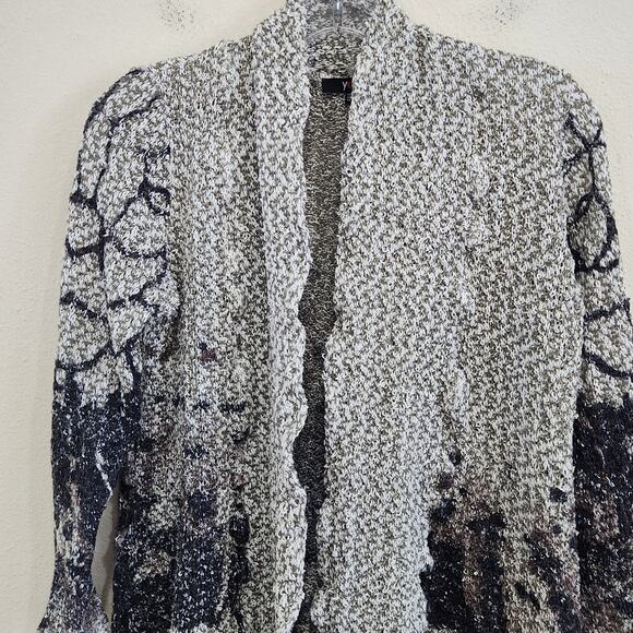Yest Printed Cardigan Sweater Long Sleeve Open Front Metallic Gray Multi Size XL - Picture 3 of 10